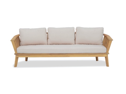 Sofa ba chỗ trong bộ sofa ngoài trời, nền trắng, đệm be