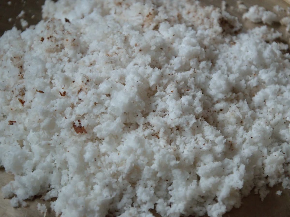Close-up of loose white grated coconut