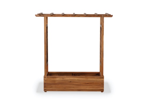 Wooden planter with trellis frame seen from the front on white background